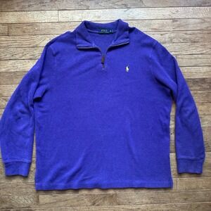 Vintage Polo Ralph Lauren Mens XL Purple 1/4‎ Zip Long Sleeve Pullover Sweater